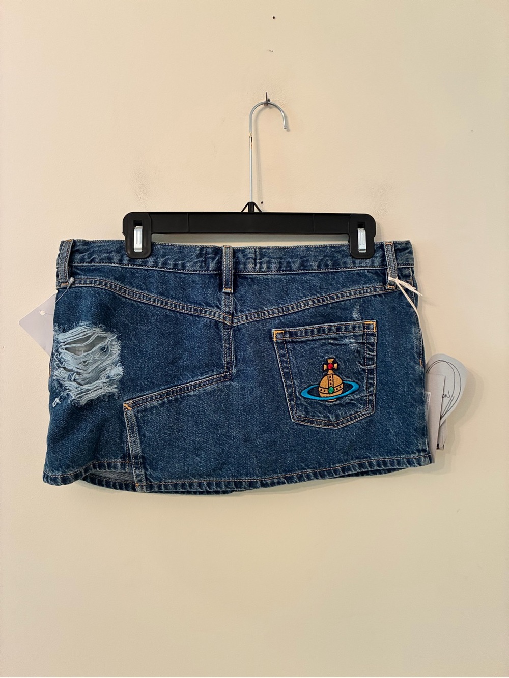 Vivienne Westwood Blue Denim Mini Skirt with Orb Embroidery - Picture 2 of 12